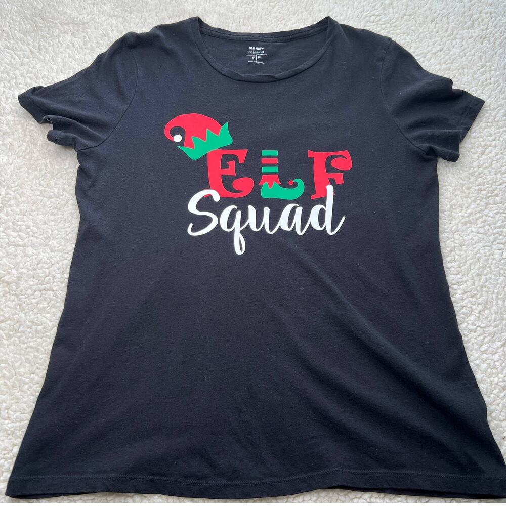 Old Navy Elf Squad Relaxed Black Tee Small